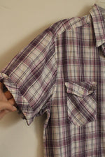 Protokol Purple and White Plaid Button Down Collared Shirt with Front Pockets | L