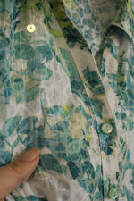 JM Collection Green Teal and White Sheer Printed Button Down Blouse With Sequins | 14