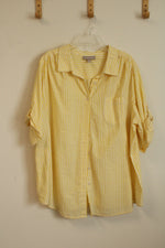 Woman Within Cotton White and Yellow Striped Textured Shirt | 26/28