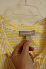 Woman Within Cotton White and Yellow Striped Textured Shirt | 26/28