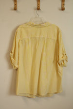 Woman Within Cotton White and Yellow Striped Textured Shirt | 26/28