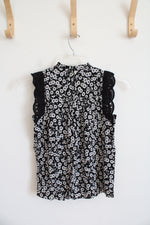 NEW LOFT Black & White Floral Sleeveless Top | XXS Petite