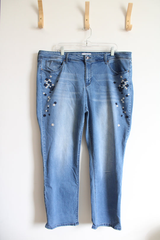 Black Daisy Kate Straight Leg Embroidered Floral Jeans | 22