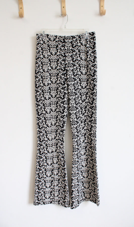 Anthropologie Black & White Floral Flare Leg Pants | M