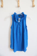 NEW Ann Taylor Blue Ruffle Neck Sleeveless Top | XS Petite
