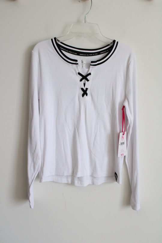 NEW Justice White Black Ribbed Long Sleeved Shirt | XL (16/18)