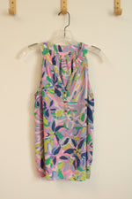 Lilly Pulitzer Silk Pastel Multicolor Floral Tank with Gold Buttons | M