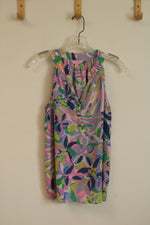 Lilly Pulitzer Silk Pastel Multicolor Floral Tank with Gold Buttons | M