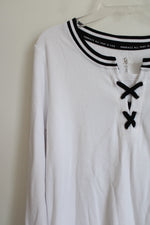 NEW Justice White Black Ribbed Long Sleeved Shirt | XL (16/18)