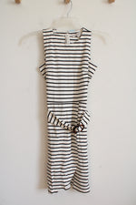 NEW LOFT Cream & Black Striped Belted Dress | 0P