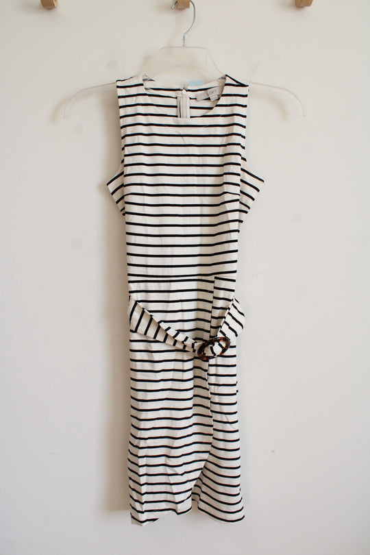 NEW LOFT Cream & Black Striped Belted Dress | 0P