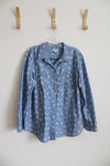 Old Navy Blue Chambray Floral Button Down Top | XL