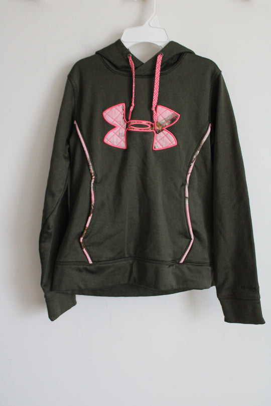 Under Armour Green Pink Camo Logo Hoodie | Youth M (10/12)