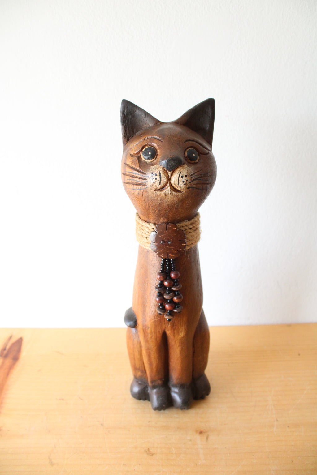 Carved Wooden Cat Statue