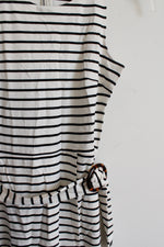 NEW LOFT Cream & Black Striped Belted Dress | 0P