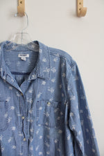 Old Navy Blue Chambray Floral Button Down Top | XL