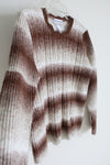 Alfred Dunner Brown Ombre Striped Cable Knit Sweater | L Petite