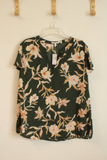 NEW Maurice's Green Tan and Pink Floral SS Blouse | XL