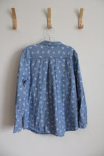 Old Navy Blue Chambray Floral Button Down Top | XL