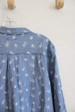 Old Navy Blue Chambray Floral Button Down Top | XL