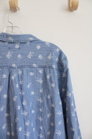 Old Navy Blue Chambray Floral Button Down Top | XL