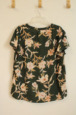 NEW Maurice's Green Tan and Pink Floral SS Blouse | XL
