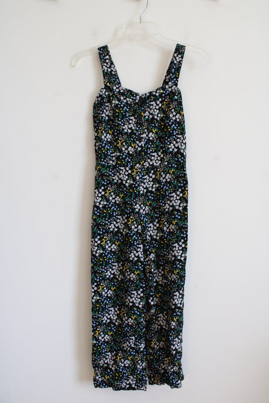 NEW LOFT Black White Blue & Yellow Floral Jumpsuit | XXS Petite