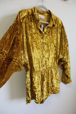 NEW Urban Outfitters Mustard Yellow Crushed Velvet Button Up Romper | M