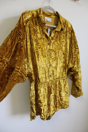 NEW Urban Outfitters Mustard Yellow Crushed Velvet Button Up Romper | M
