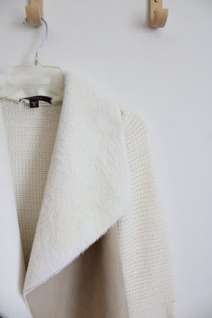 Fever Cream & Tan Fuzzy Knit Cardigan | S