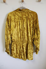 NEW Urban Outfitters Mustard Yellow Crushed Velvet Button Up Romper | M