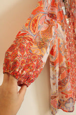 NEW Olive Hill Orange Paisley Print Peasant Blouse with Built in Cami | L