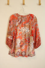 NEW Olive Hill Orange Paisley Print Peasant Blouse with Built in Cami | L