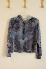 Poof! Blue Fleece Tie-dye Printed Cropped Hoodie | M