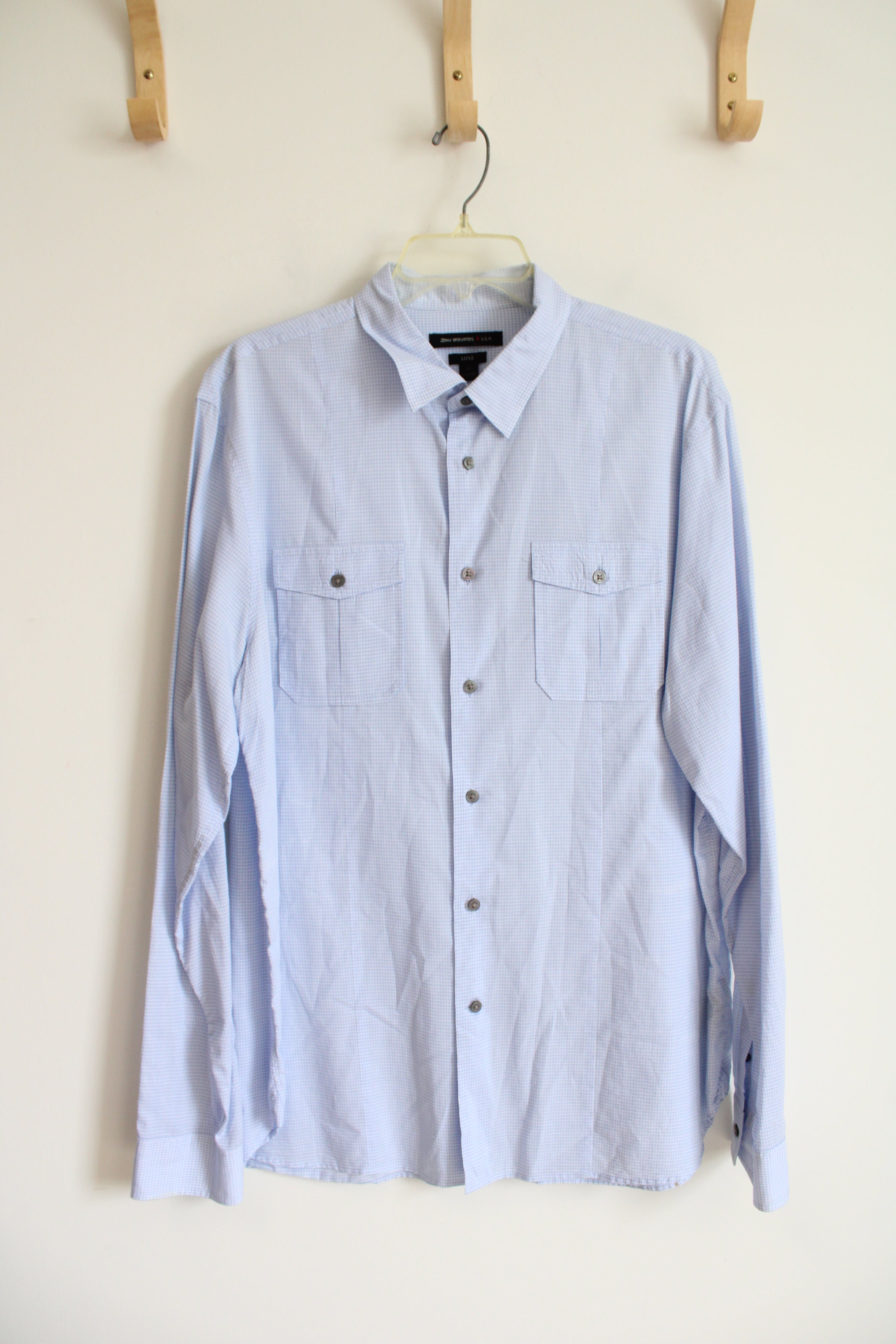 John Varvatos Luxe Blue & White Plaid Button Down Shirt