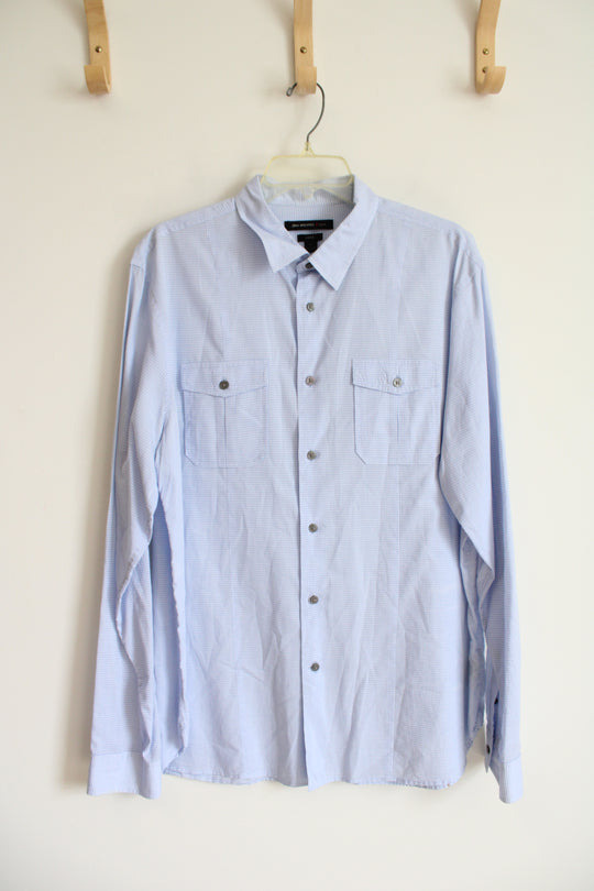 John Varvatos Luxe Blue & White Plaid Button Down Shirt | XL