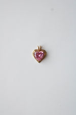 14K Yellow Gold Pink Stone Heart Necklace Pendant