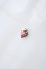 14K Yellow Gold Pink Stone Heart Necklace Pendant
