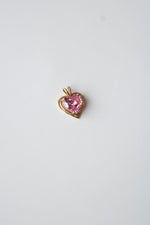 14K Yellow Gold Pink Stone Heart Necklace Pendant