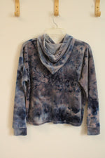 Poof! Blue Fleece Tie-dye Printed Cropped Hoodie | M