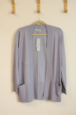 NEW Joan Vass Open Front Baby Blue Cardigan with Pockets | S