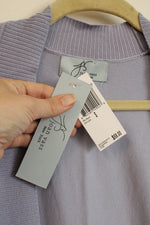 NEW Joan Vass Open Front Baby Blue Cardigan with Pockets | S