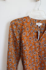 NEW LOFT Orange Cream & Blue Floral Long Sleeved Dress | XXS Petite