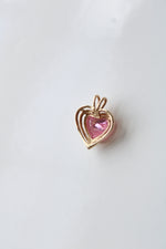 14K Yellow Gold Pink Stone Heart Necklace Pendant