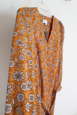 NEW LOFT Orange Cream & Blue Floral Long Sleeved Dress | XXS Petite