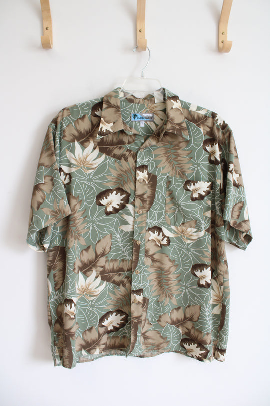 Blue Oasis Green & Brown Hawaiian Shirt | XL
