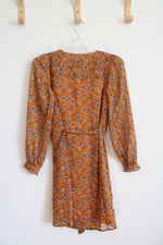 NEW LOFT Orange Cream & Blue Floral Long Sleeved Dress | XXS Petite
