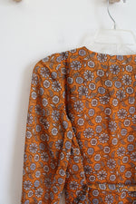 NEW LOFT Orange Cream & Blue Floral Long Sleeved Dress | XXS Petite