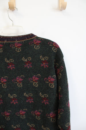 Icelandic Design Green Floral Wool Zip Up Jacket | M