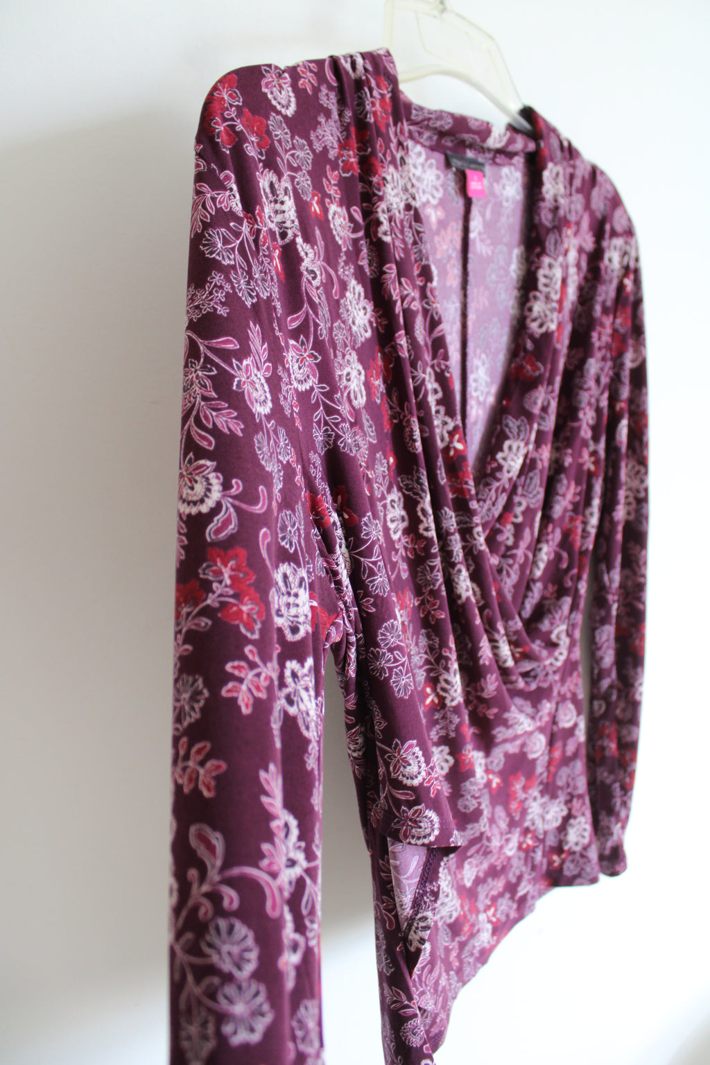 Vince Camuto Purple Maroon Floral Wrap Top | L